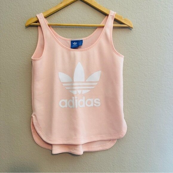 Adidas Peach Crop Tank Top White Trefoil Logo | Athleisure Y2K Gymcore Sz Small - Picture 2 of 8